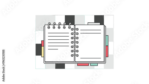 Open spiral bound notebook with white lined pages and various colorful tabs for efficient organization and student note taking tasks.