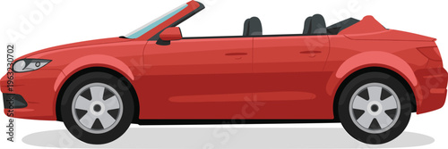 Red convertible car side view, sporty vehicle illustration, modern design, sleek automobile, open roof driving, stylish transportation, automotive concept