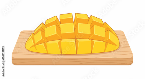Sliced mango on a wooden cutting board ready to eat