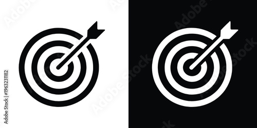 Target icon. Target with arrow silhouette vector. Bullseye pictogram for success, achievement, strategy and direction