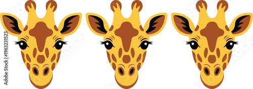 Three Cute Giraffe Heads Face Animal Illustration