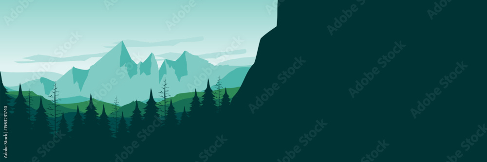 Fototapeta premium Minimalist green cliff vector illustration for nature UI design header