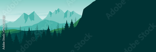Green spring morning mountain landscape background for seasonal eco marketing