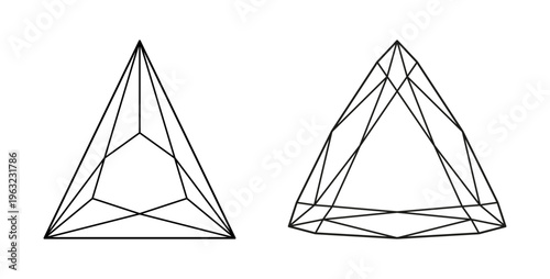 Triangular, Trillion diamond cut shapes set. Trillion, Triangle brilliant cut mockups. Diamonds top view. Gemstone outline icons for jewellery design, branding, packaging, logo, digital graphic.