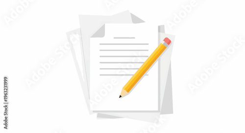 Pencil on top of lined paper sheets for writing or drawing