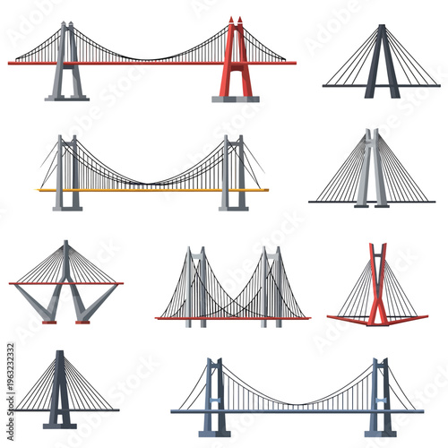 Collection of various suspension bridge designs and structures