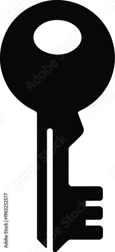 Black key silhouette vector illustration, symbol for access and security