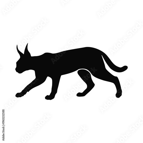 Black silhouette of a cat with pointy ears white background