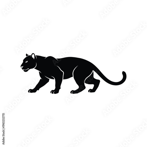 Black panther walking on white background animal silhouette
