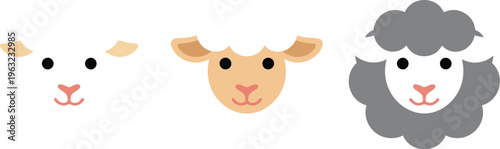 Simple flat vector illustration of three charming sheep head designs