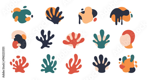 Abstract shapes and coral reef designs in modern art style