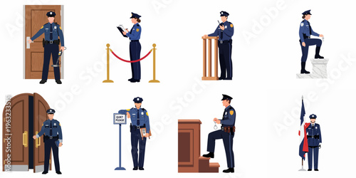 Set of Police Officer Illustrations in Various Professional Roles and Scenarios