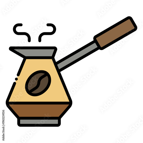 Turkish Coffee Pot Icon with Steam and Coffee Bean