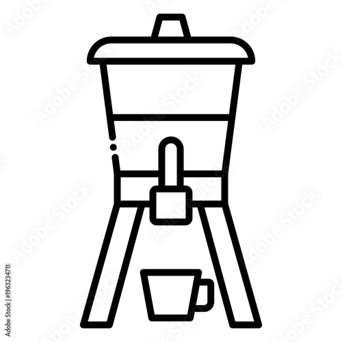 Water Dispenser Outline Icon with Cup