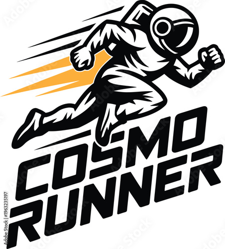 Black and white of a person running with a cosmic energy trail runner
