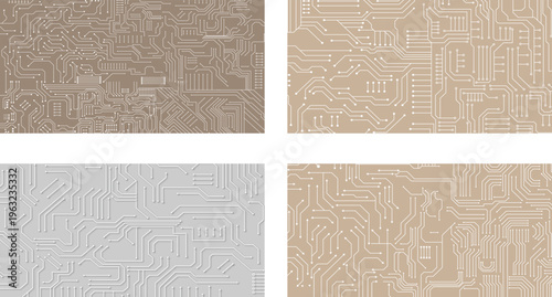 Collection of Clean Circuit Line Art Pattern. Futuristic Tech Board Layout Illustration