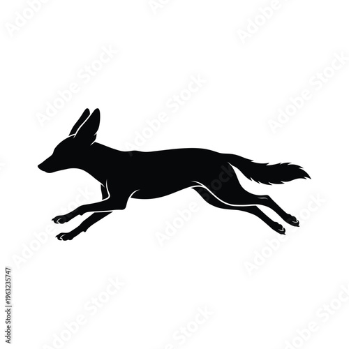 Black silhouette of a running jackal animal mammal