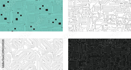 Modern Technology Circuit Grid Background. Digital Electronics Board Texture Design. Seamless Design Bundle.