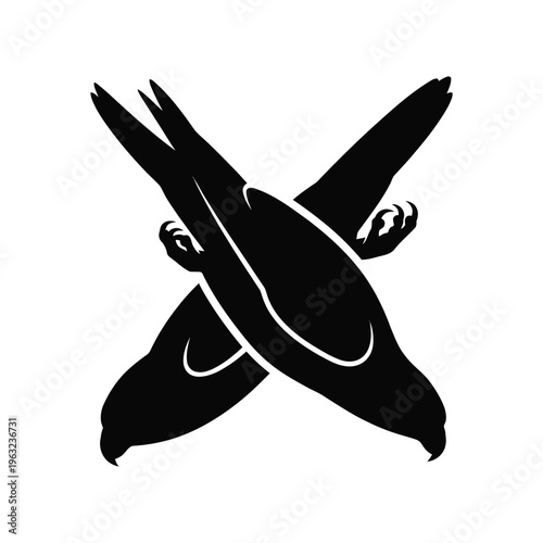 Black silhouette of two swallows flying in opposite directions birds