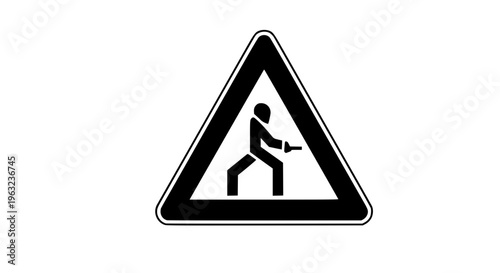 Warning sign depicting an armed person, symbolizing potential danger or a security threat in a designated area