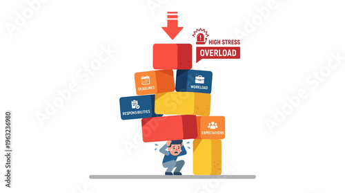 Overloaded worker struggling with heavy boxes.