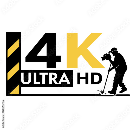 4K Ultra HD logo with a silhouette of a cameraman filming, representing high-definition video technology.