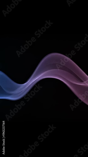 Elegant Abstract Flowing Wave with Blue and Purple Gradient on Black Background for Social Media Stories and Mobile Wallpapers. Vertical. Video. Portrait Orientation.