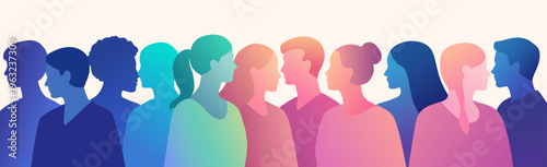 Diverse people silhouette, unity in diversity concept, multicultural community, inclusion and equality illustration