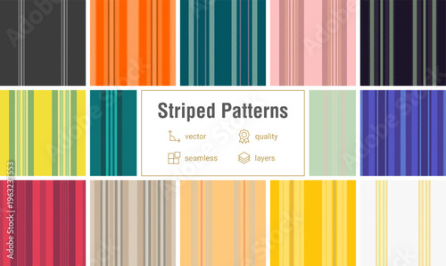 Striped bundle for blog headers. Seamless lines patterns elevate the aesthetic of online content. Vector paths remain precise.