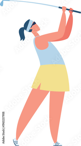 Woman playing golf game swinging club