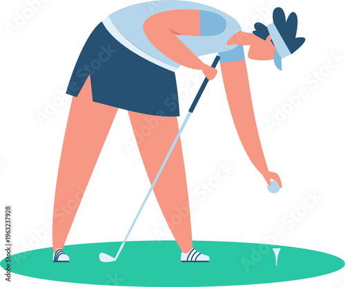 Woman placing golf ball onto tee on green