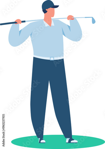 Male golfer holding club on shoulders preparing to play
