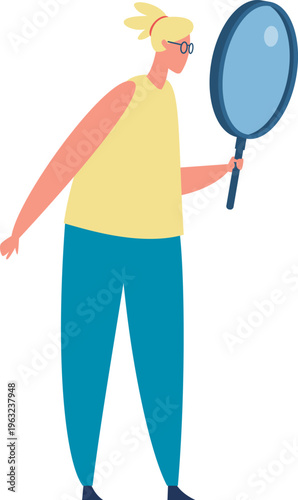 Woman holding magnifying glass searching for information