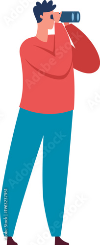 Man holding binoculars actively searching for opportunities