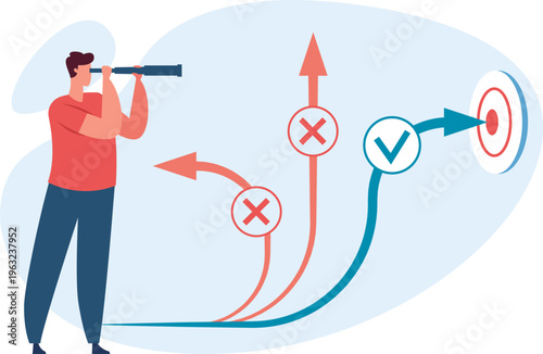 Businessman analyzing strategy finding right path to goal