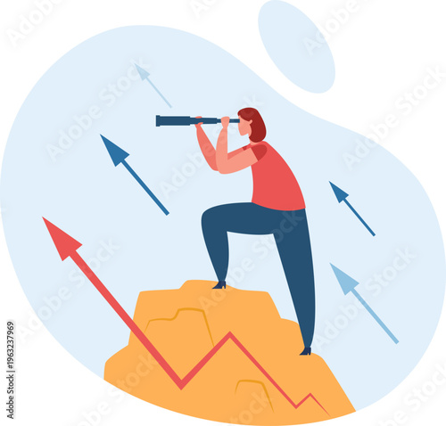 Person standing on peak looking forward to future success