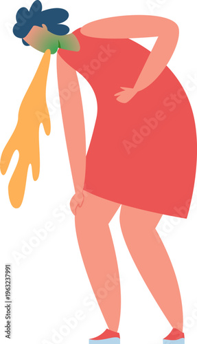 Woman feeling unwell, vomiting from nausea