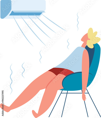 Person enjoying cool air from domestic air conditioner