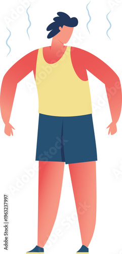 Young man sweating and feeling exhausted from heat
