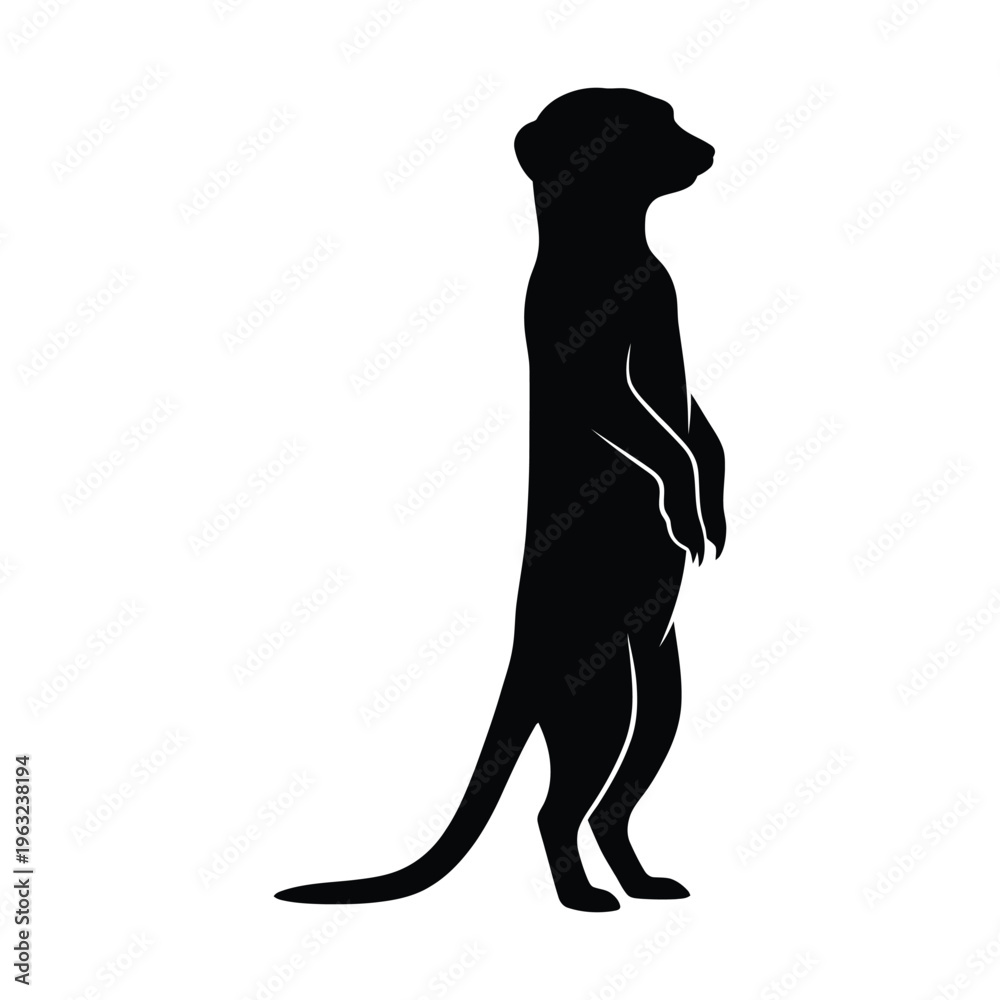 Obraz premium Black silhouette of a standing meerkat with white highlights