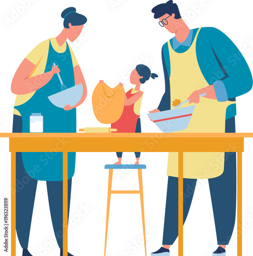 Family baking together having fun in kitchen