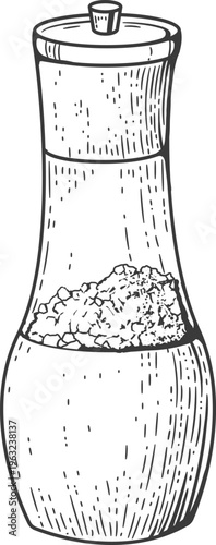 Salt mill grinding coarse sea salt seasoning