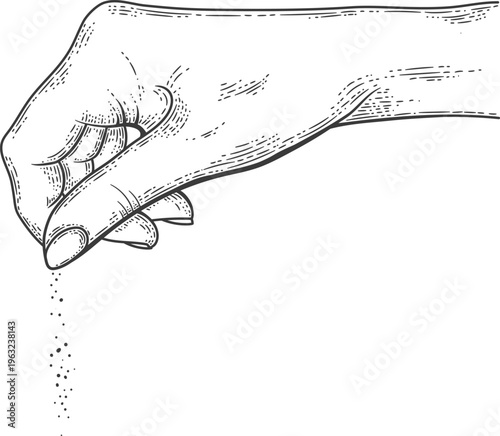 Hand sprinkling spices or seasoning from fingers