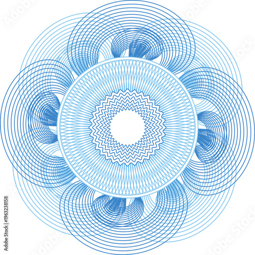 Blue spirograph expanding geometric design pattern
