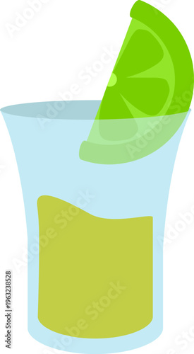 Tequila shot with lime wedge illustration