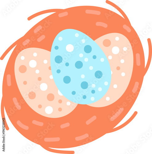 Bird's nest holding two speckled eggs symbolizing new life
