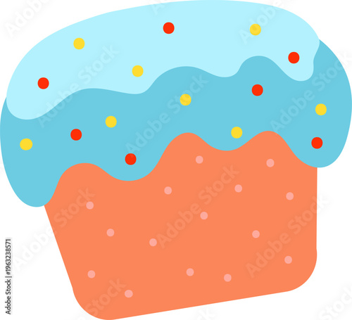 Cupcake with blue frosting and colorful sprinkles illustration