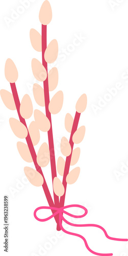 Pussy willow branches tied with pink ribbon
