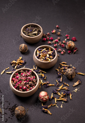 Aromatic loose leaf tea varieties ready for brewing