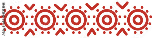 Aboriginal inspired red pattern border with ethnic symbols
